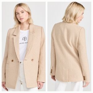 ANINE BING Tweed Cream Tan Fishbone Double Breasted Blazer Jacket Medium